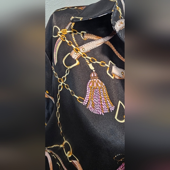 Zeroyaa Men's Luxury Printed Silk Like Satin Button Down Dress Shirt Large NWT - Picture 7 of 12